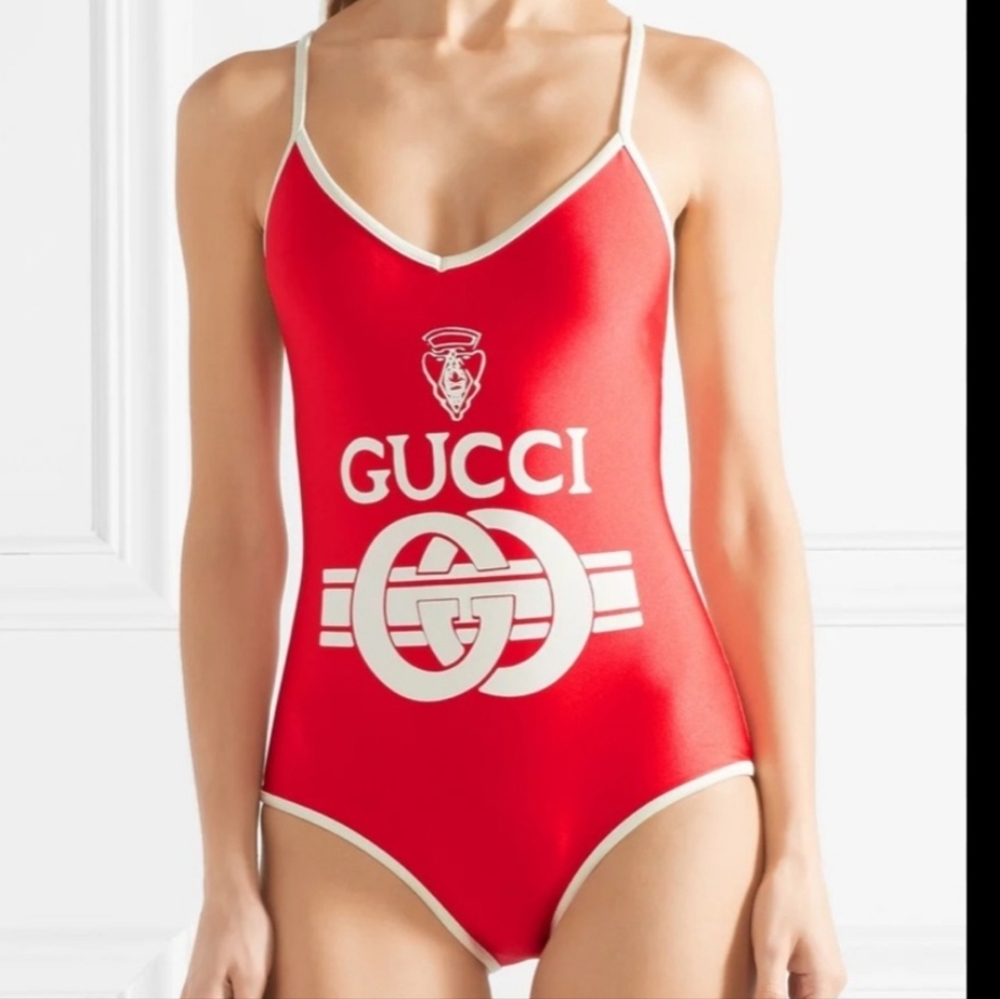 Gucci Red Swimsuit with White Logo